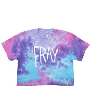 Women's The Fray Band Graphic Tie Dye T-Shirt Large Crop Top Pink Blue Concert